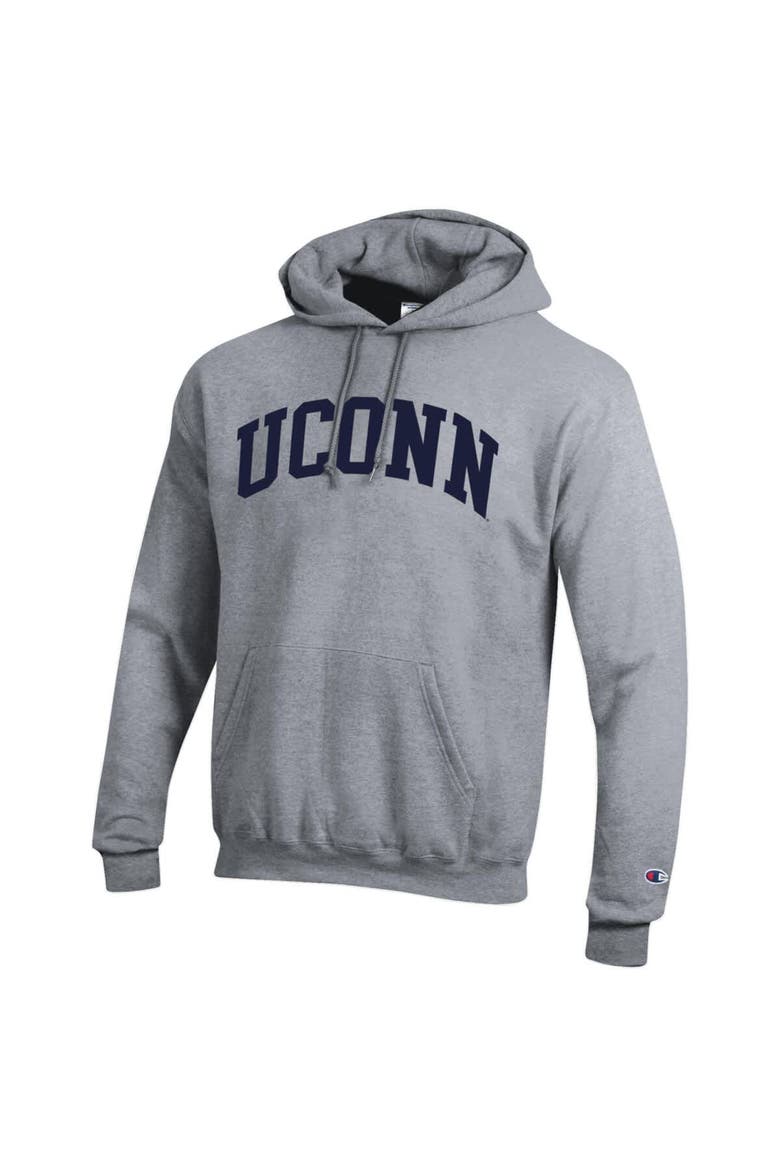 Men's Champion  Heather Gray UConn Huskies Basic Arch Fleece Pullover Hoodie, Alternate, color, Heather Gray