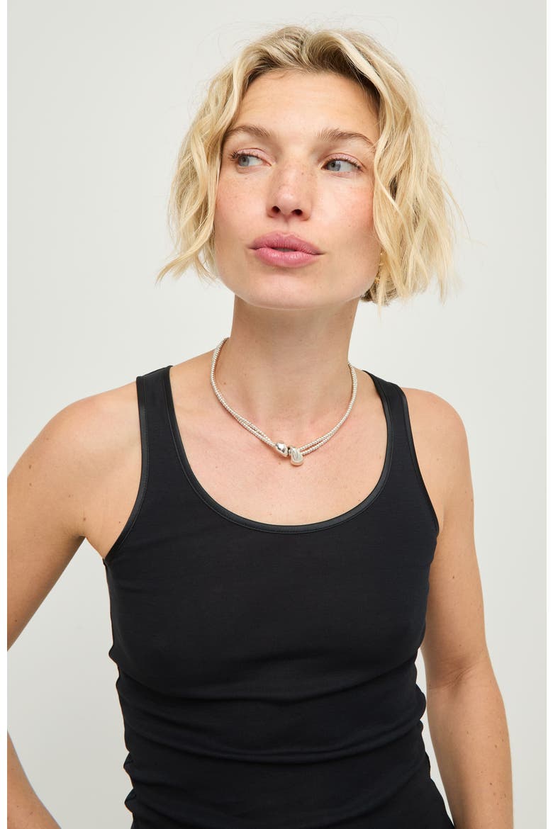 Silver-Tone Beaded Necklace with Drop Detail, Alternate, color, Silver