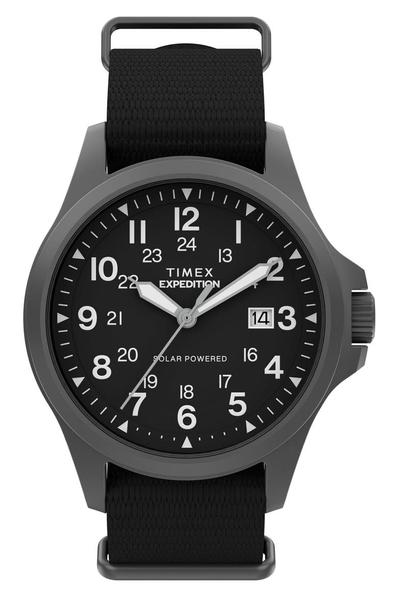 Expedition® North Field Post Solar Webbing Strap Watch, Main, color, BLACK