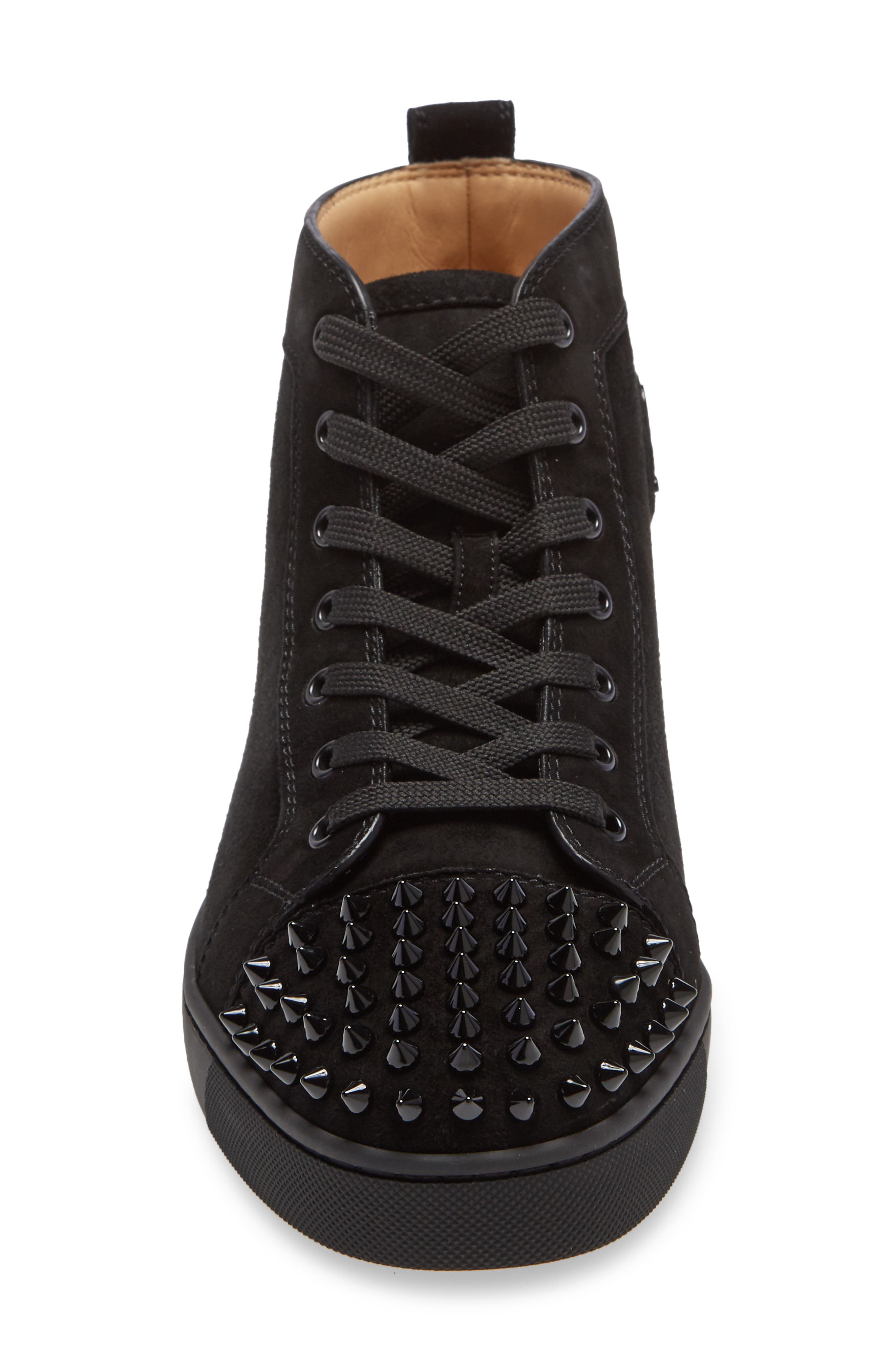 Christian Louboutin Lou Spikes High Top Sneaker, Alternate, color, B049 Black/Black/Bk