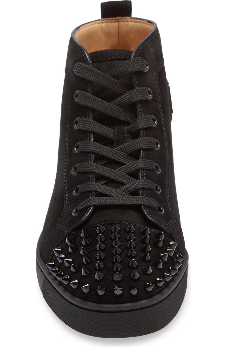 Christian Louboutin Lou Spikes High Top Sneaker, Alternate, color, B049 Black/Black/Bk