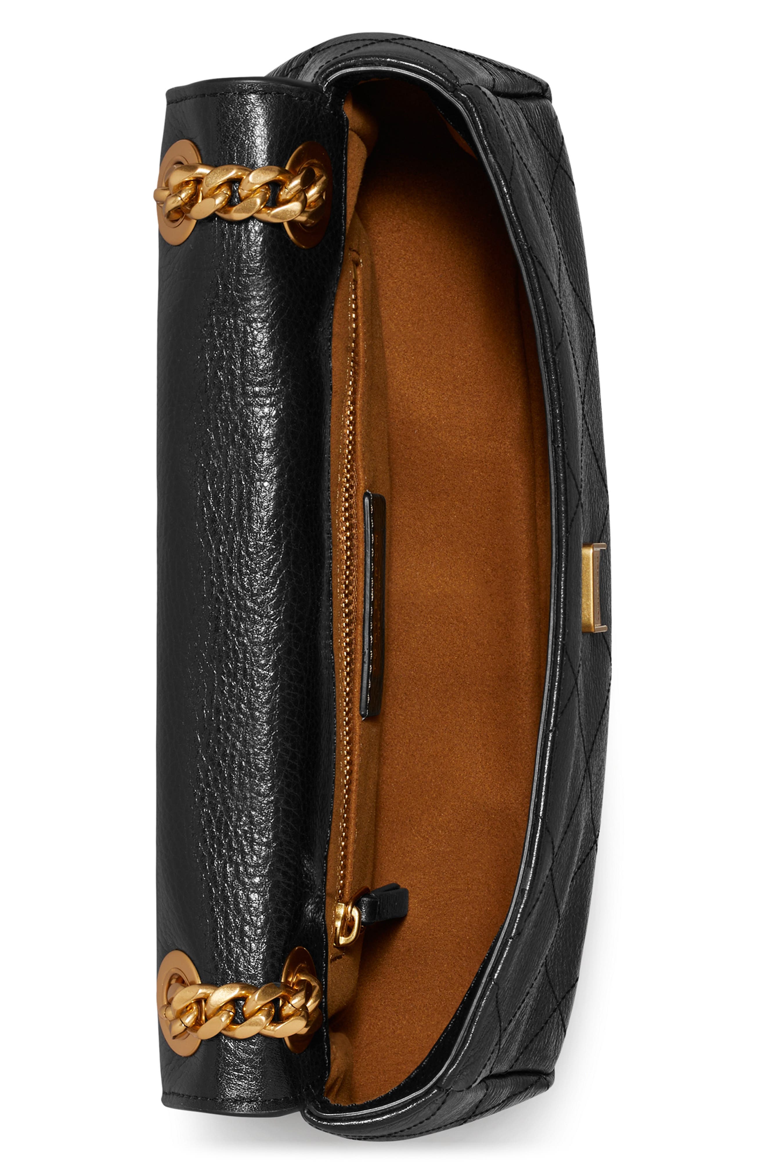 Tory Burch Small Charlie Leather Shoulder Bag, Alternate, color, Black