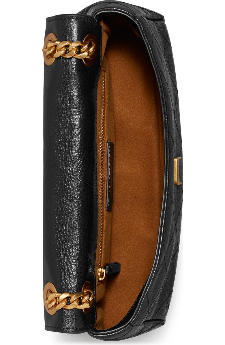 Tory Burch Small Charlie Leather Shoulder Bag, Alternate, color, Black