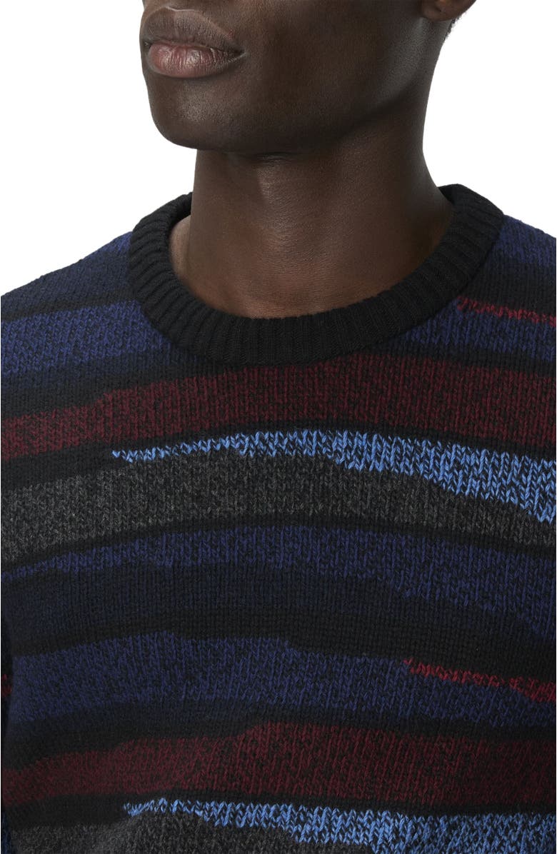 Missoni Crew Neck Sweater With Striped Inlay, Alternate, color, Navy Blue & Burgundy
