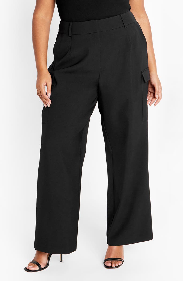 City Chic Karter Wide Leg Cargo Pants, Main, color, Black