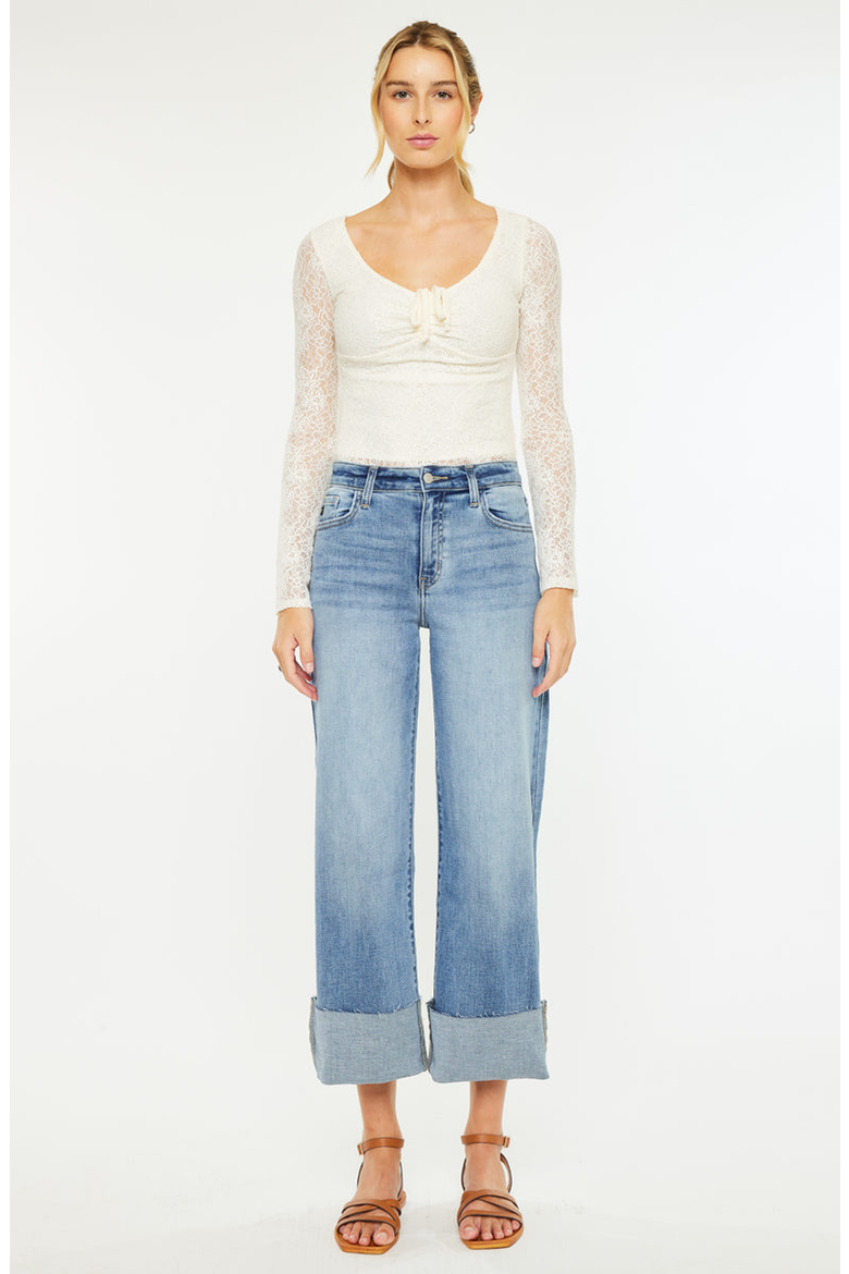 Leslie Essentials High Rise Crop Wide Leg Jeans, Main, color, Medium Wash