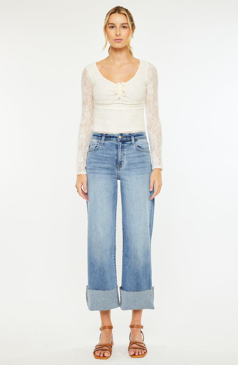 KanCan Leslie Essentials High Rise Crop Wide Leg Jeans, Main, color, Medium Wash