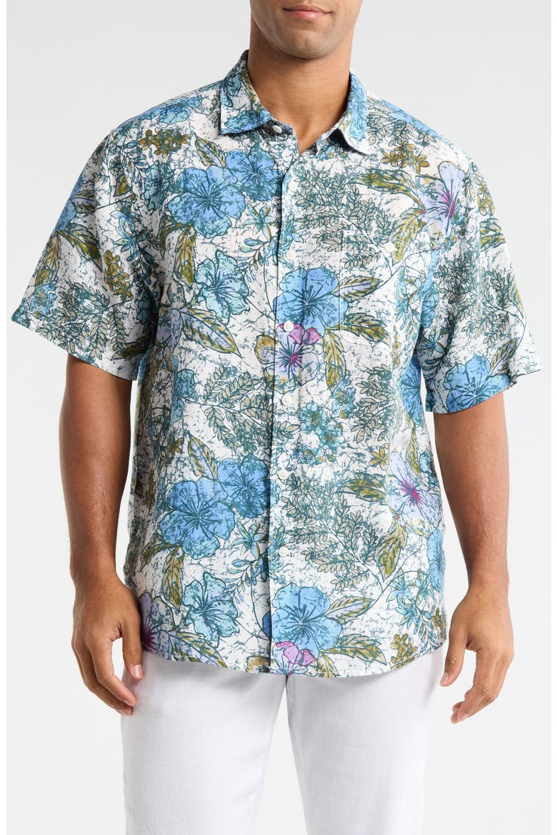 Fresco Blooms Short Sleeve Linen Button-Up Shirt, Main, color, CLASSIC LAVENDER