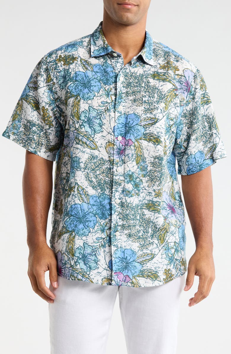 Tommy Bahama Fresco Blooms Short Sleeve Linen Button-Up Shirt, Main, color, Classic Lavender