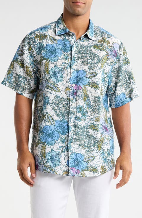 Fresco Blooms Short Sleeve Linen Button-Up Shirt