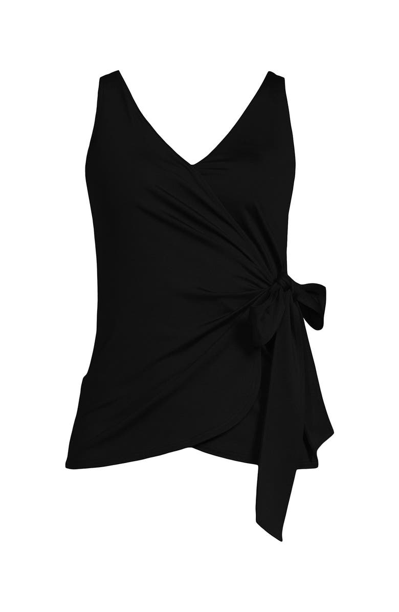 Lands' End Chlorine Resistant Side Tie V-neck Tankini Swimsuit Top, Alternate, color, Black