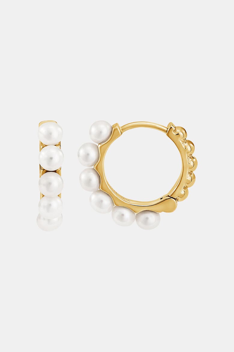 Medium Timeless Pearl Huggie Hoops, Main, color, Yellow Gold Vermeil
