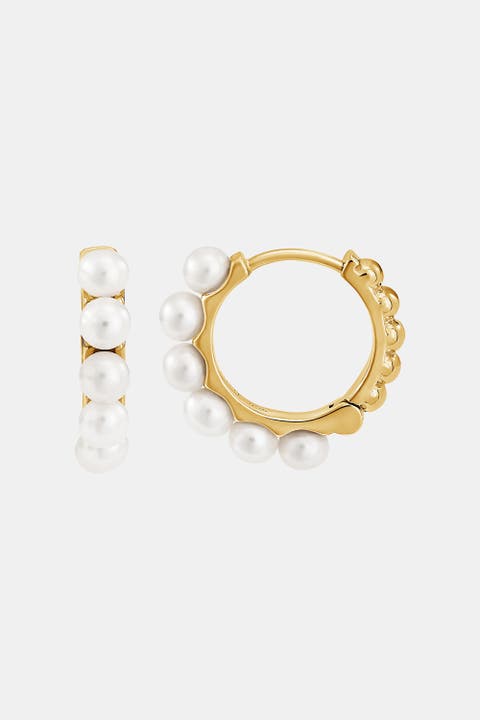 Medium Timeless Pearl Huggie Hoops