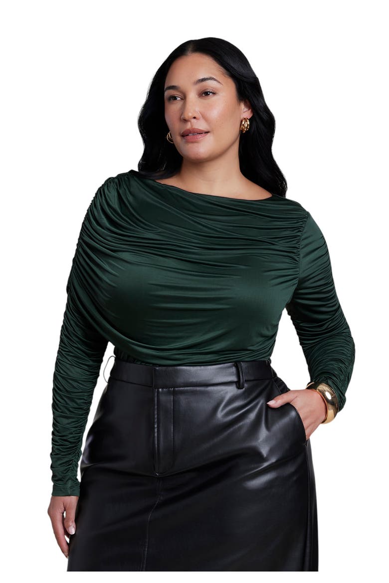 Shirred Cape Overlay Bodysuit (plus), Alternate, color, MOUNTAIN VIEW