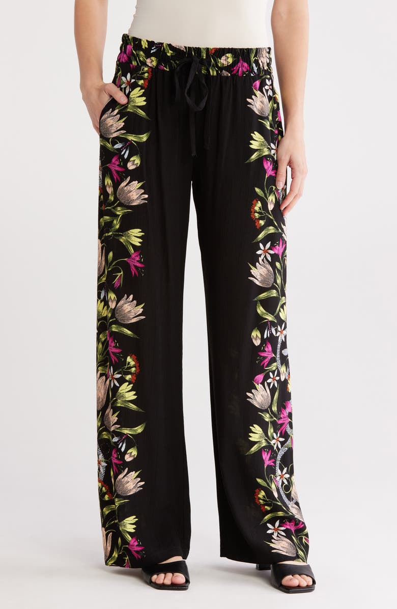 T Tahari Print Pants, Main, color, Black Floral Border Print