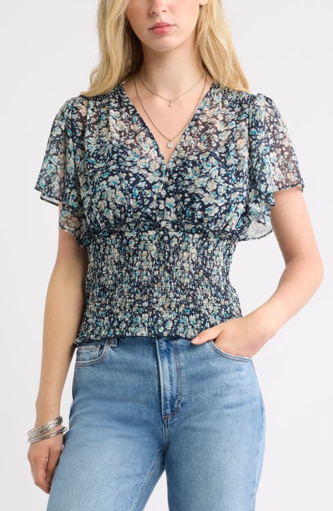Floral Chiffon Ruffle Top