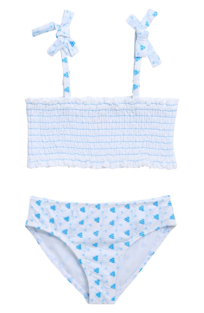 Miken Swim Kids' Smocked Two-Piece Swimsuit, Main, color, White Blue