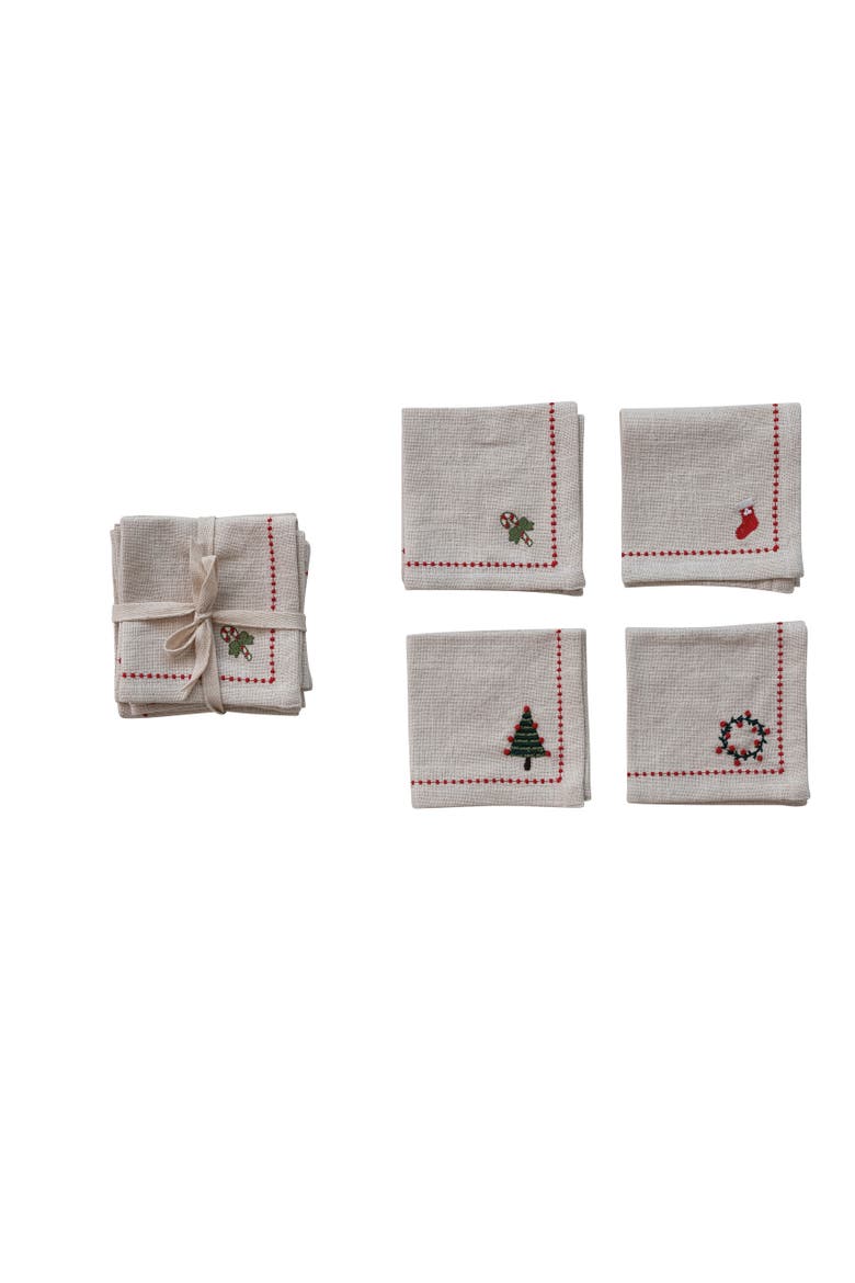 Festive Embroidered Cotton Holiday Napkin Set, Main, color, Multicolor