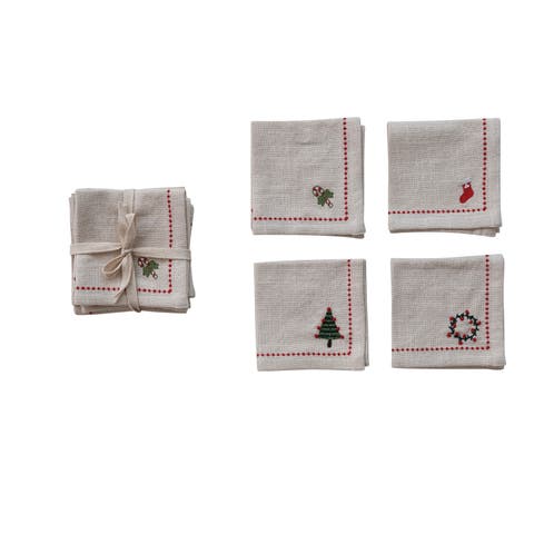 Festive Embroidered Cotton Holiday Napkin Set