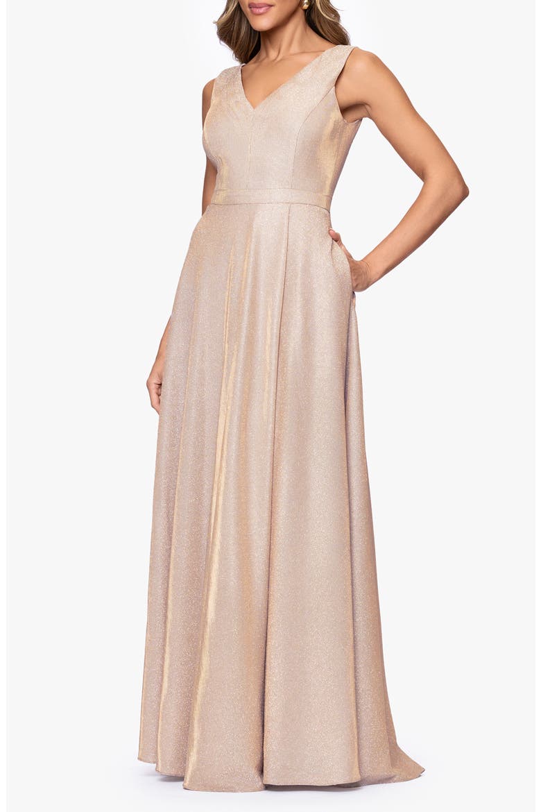 Galaxy Sleeveless Glitter Gown, Alternate, color, BLUSH/ SILVER
