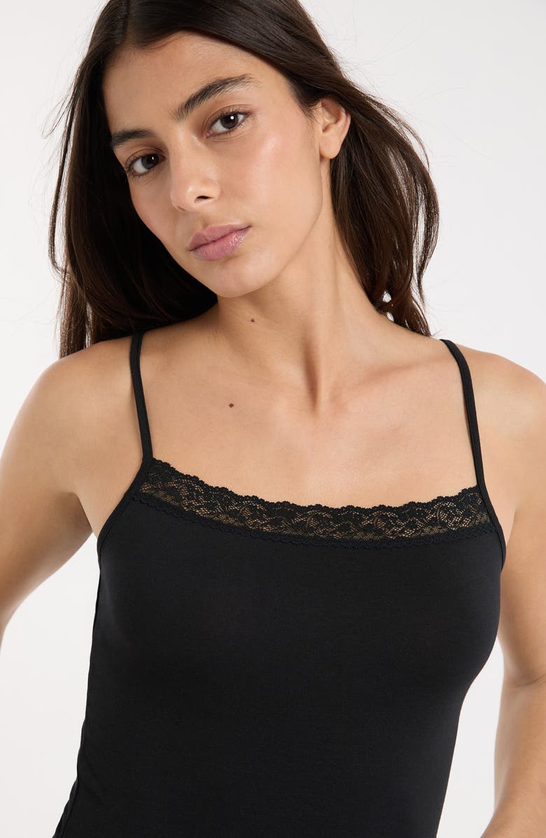 Etam Kitty Lace Trim Camisole, Alternate, color, Black