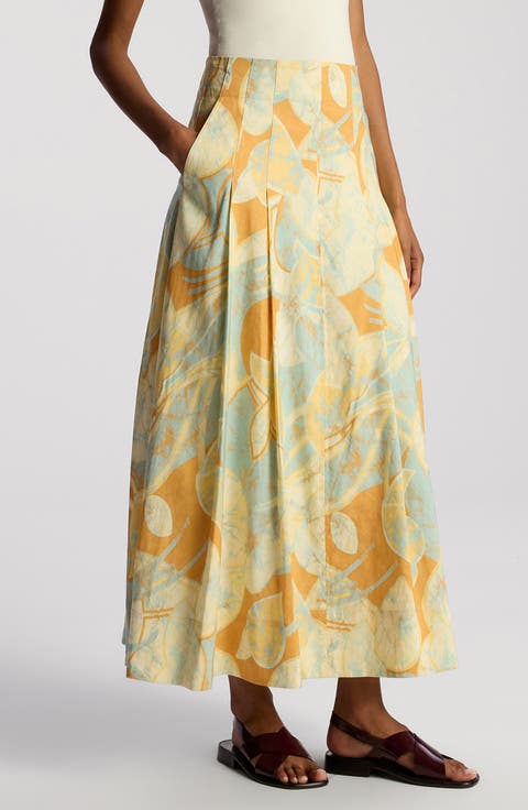 Eve Pleated Linen Blend Maxi Skirt