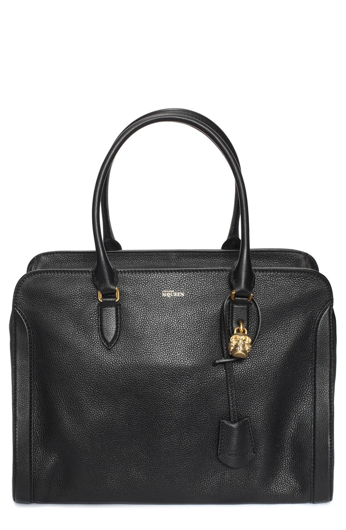 McQueen Alexander McQueen 'Padlock' Calfskin Leather Duffel Bag, Main, color, 