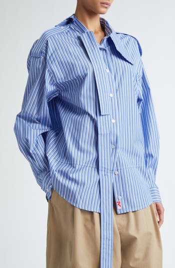 Meryll Rogge Deconstructed Stripe Asymmetric Cotton Button