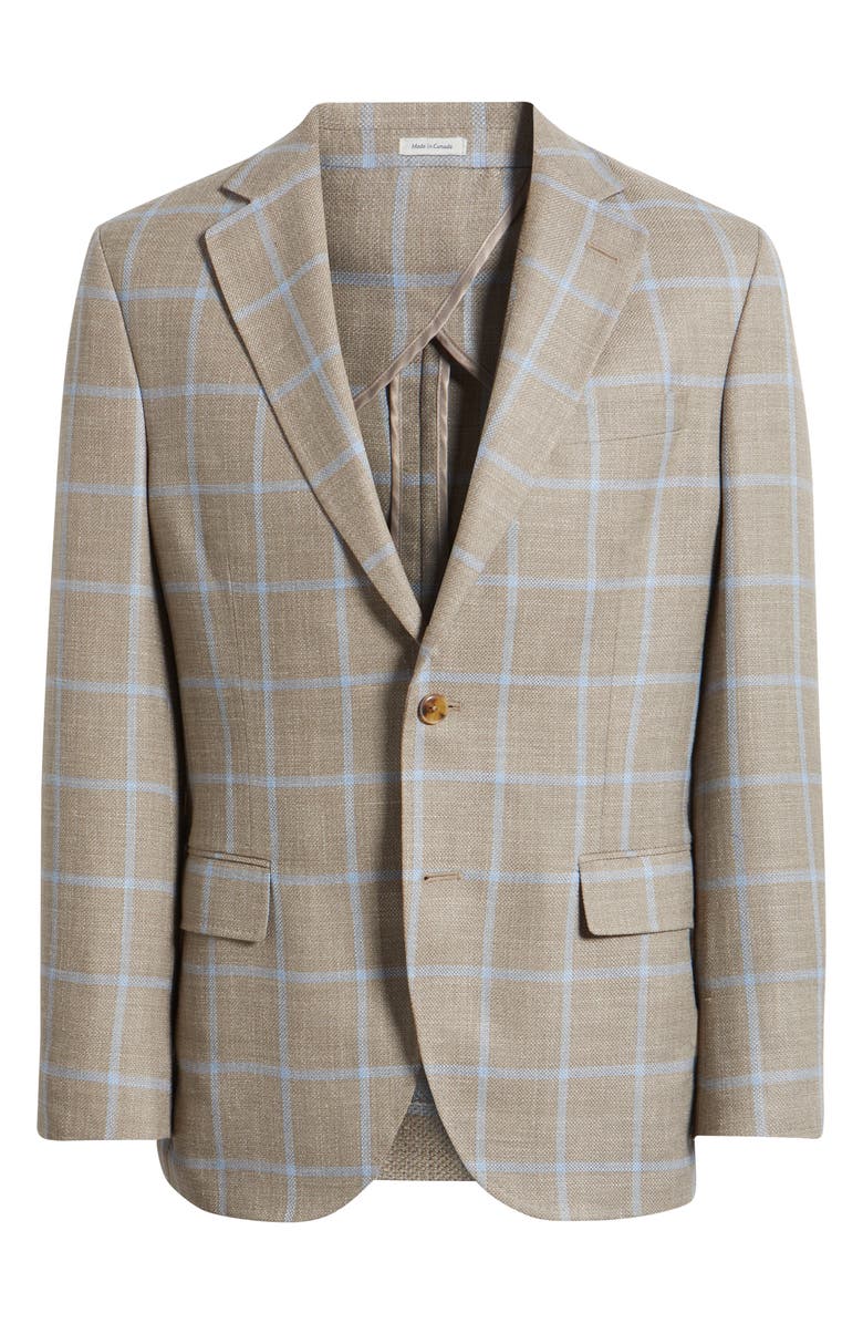Peter Millar Hyperlight Soft Tan Windowpabne Check Wool & Silk Blend Sport Coat, Alternate, color, 