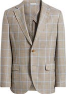 Peter Millar Hyperlight Soft Tan Windowpabne Check Wool & Silk Blend Sport Coat