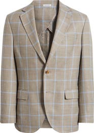 Peter Millar Hyperlight Soft Tan Windowpabne Check Wool & Silk Blend Sport Coat