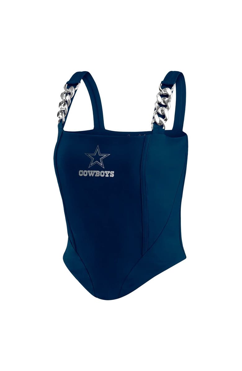 WEAR by Erin Andrews Women's WEAR by Erin Andrews x Gracie Hunt Navy Dallas Cowboys Chain Link Corset Top, Alternate, color, 