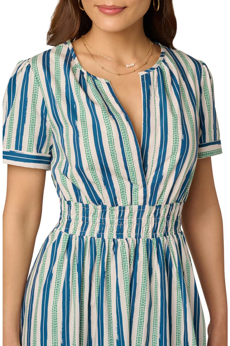 Stripe Smocked Waist Midi Dress, Alternate, color, ECRU/ NAVY