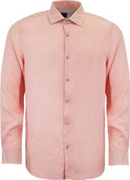 Lords of Harlech Uomo Solid Long Sleeve Fine Linen Shirt