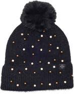 Nanette Lepore Studded Beanie with Faux Fur Pom