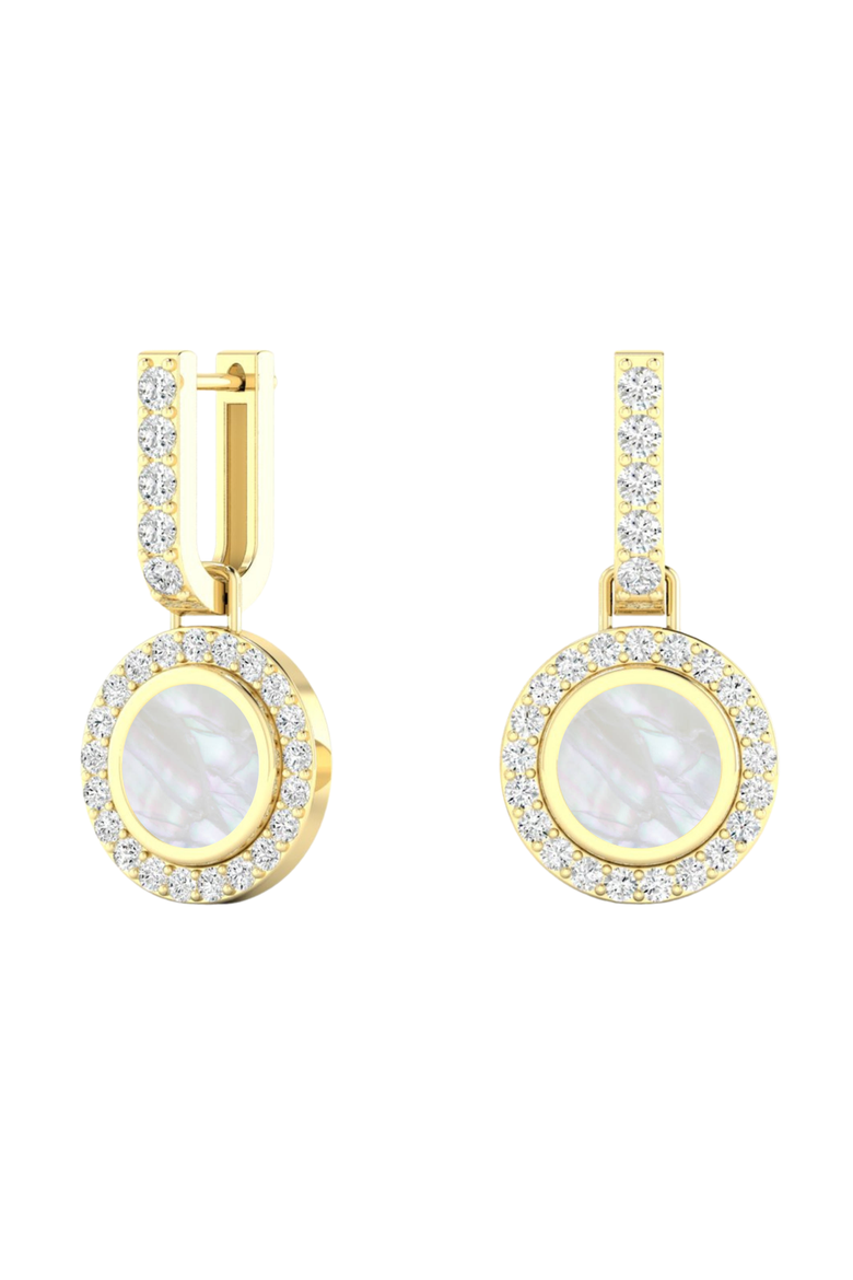 Mother of Pearl Detachable Earrings Lab Diamond in 14K Gold, Main, color, Yellow Gold
