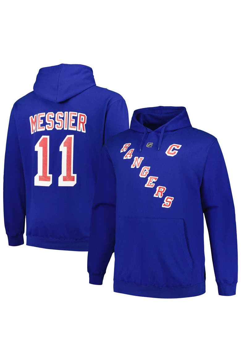 Men's Mitchell & Ness Mark Messier Blue New York Rangers Name & Number Pullover Hoodie, Main, color, Blue