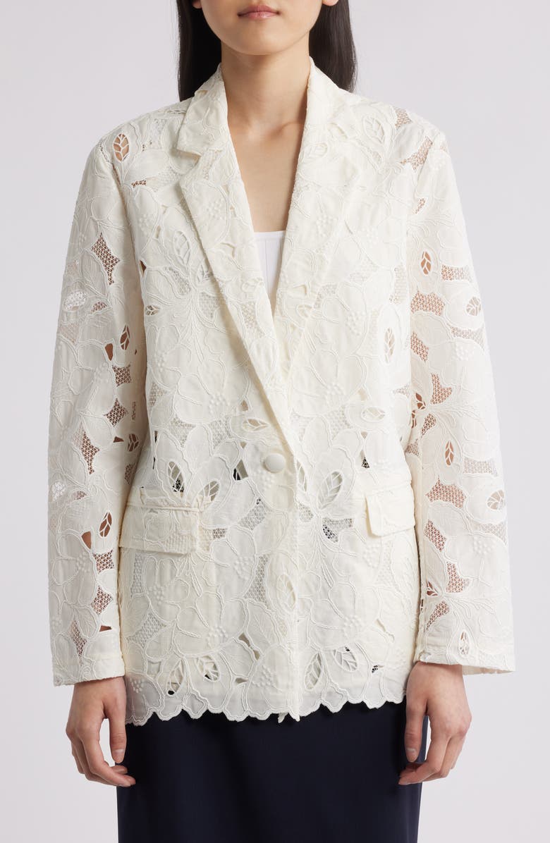 BOSS Jonara Lace Blazer, Alternate, color, White Broderie Anglaise