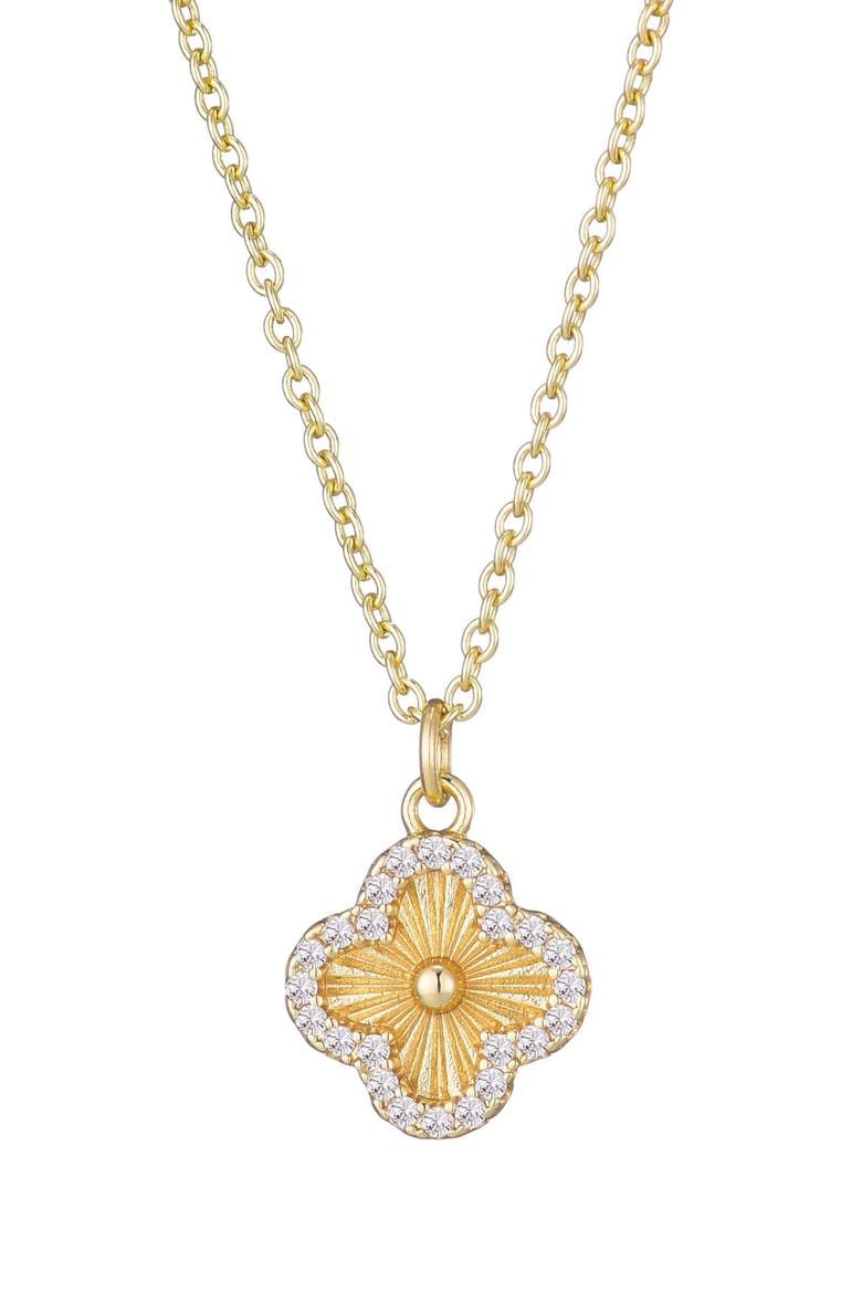 Pavé CZ Clover Pendant Necklace, Main, color, GOLD