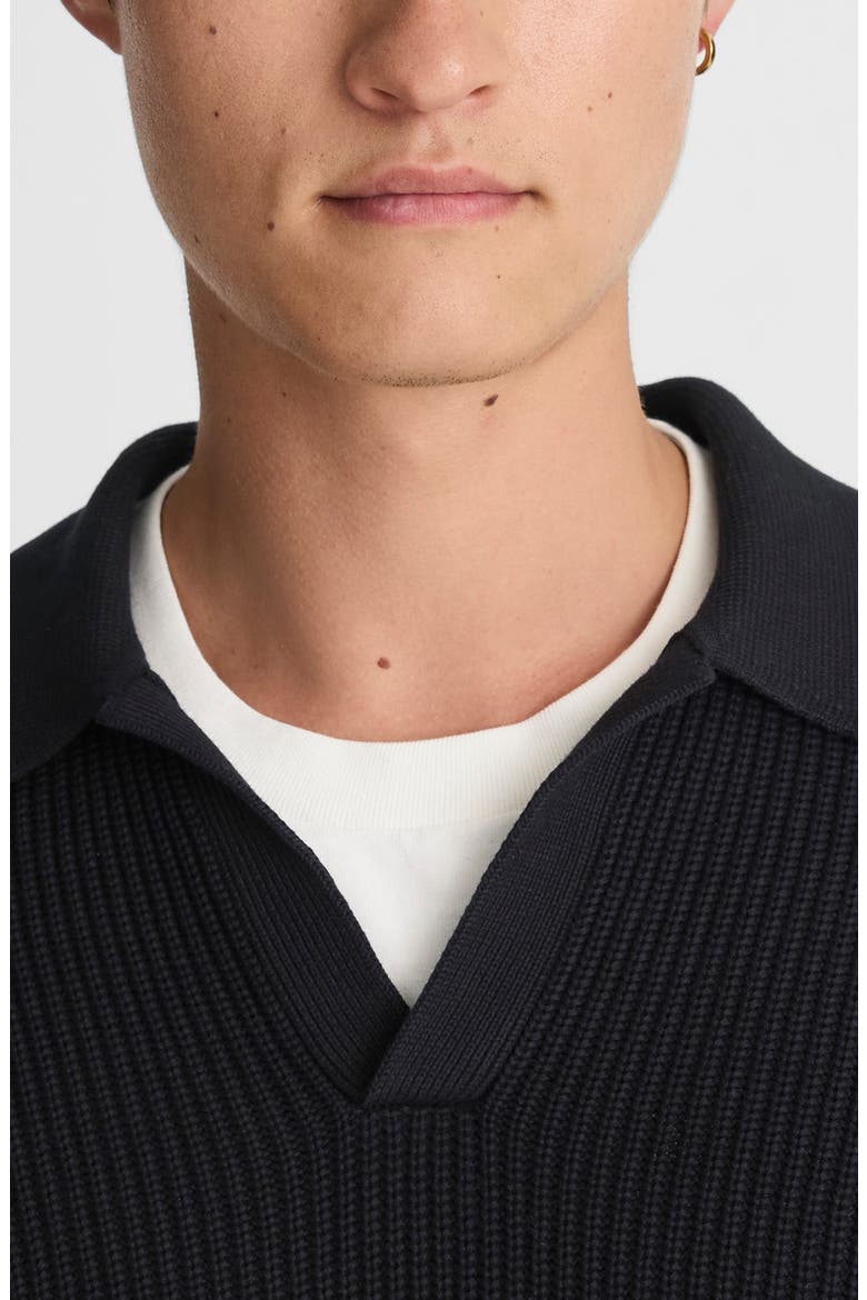 Cotton Shaker Stitch Johnny Collar Polo Sweater, Alternate, color, WASHED BLACK