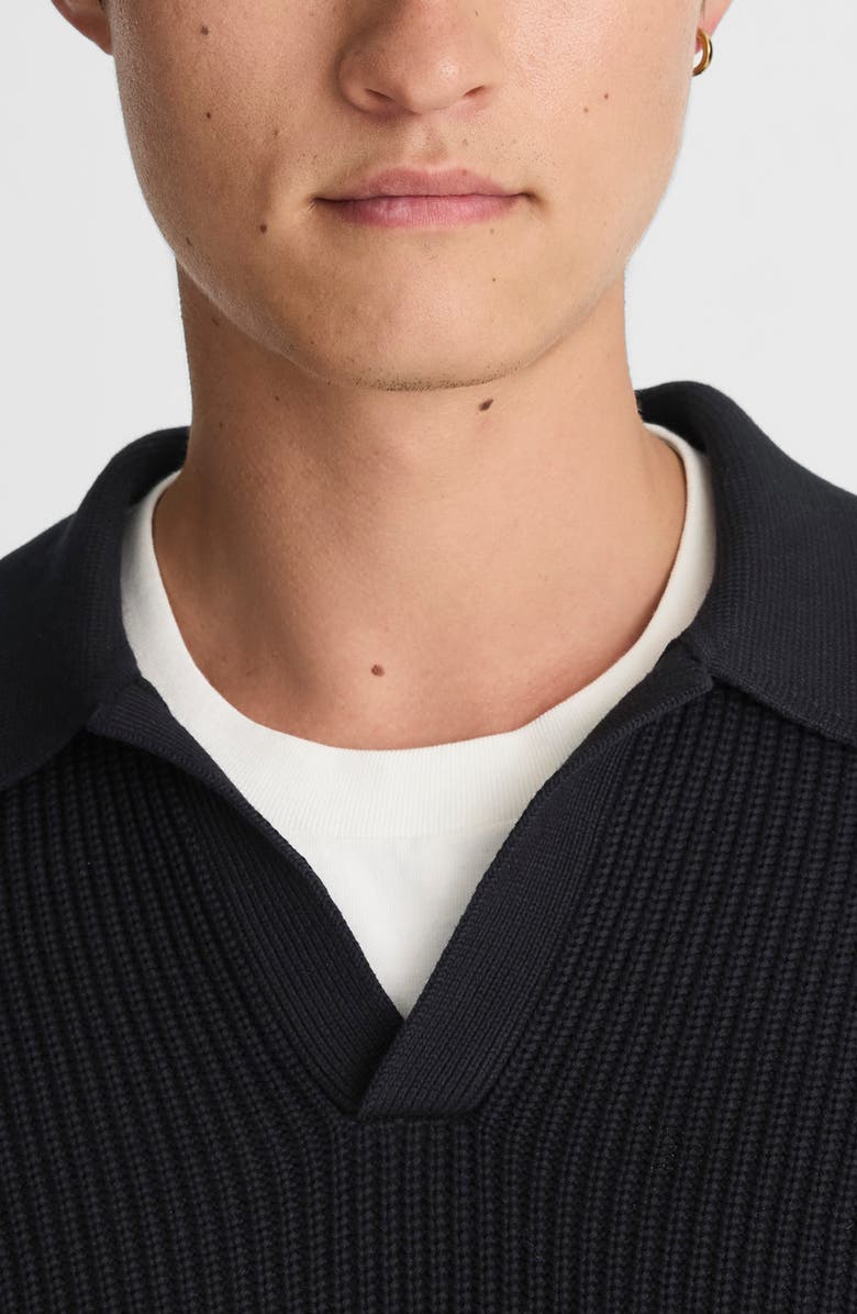 Madewell Cotton Shaker Stitch Johnny Collar Polo Sweater, Alternate, color, Washed Black