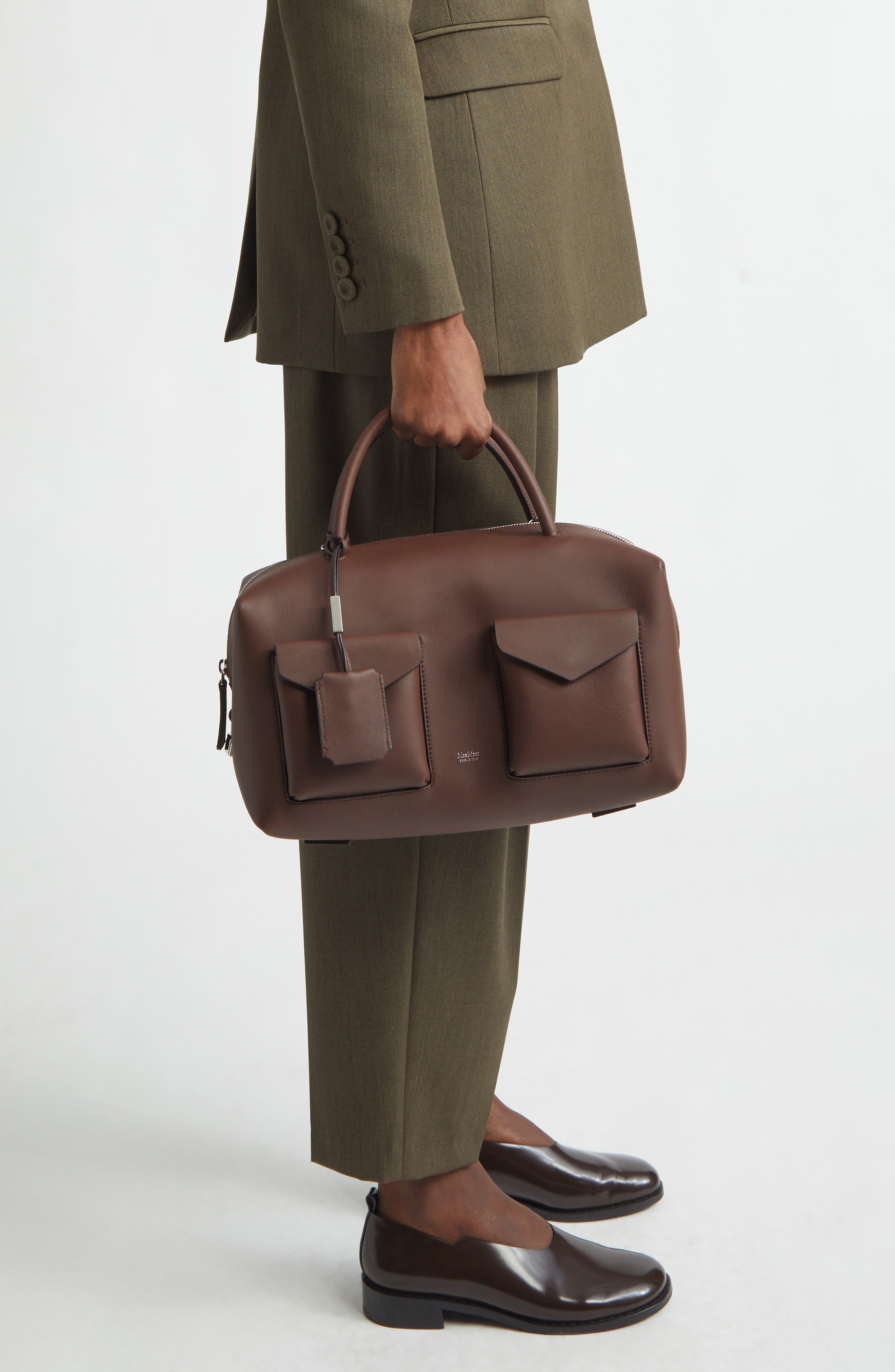 Max Mara Bowler Leather Satchel, Alternate, color, Brown
