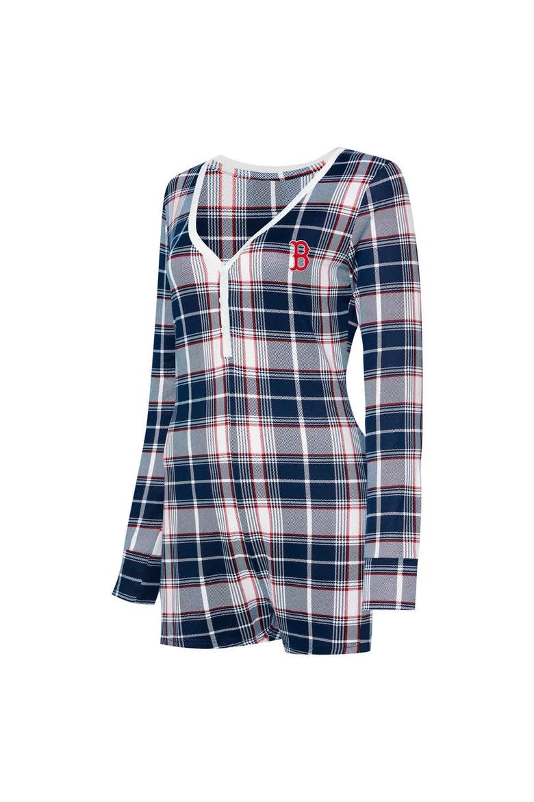 Women's Concepts Sport Navy Boston Red Sox Ashford Plaid V-Neck Knit Romper, Alternate, color, Navy