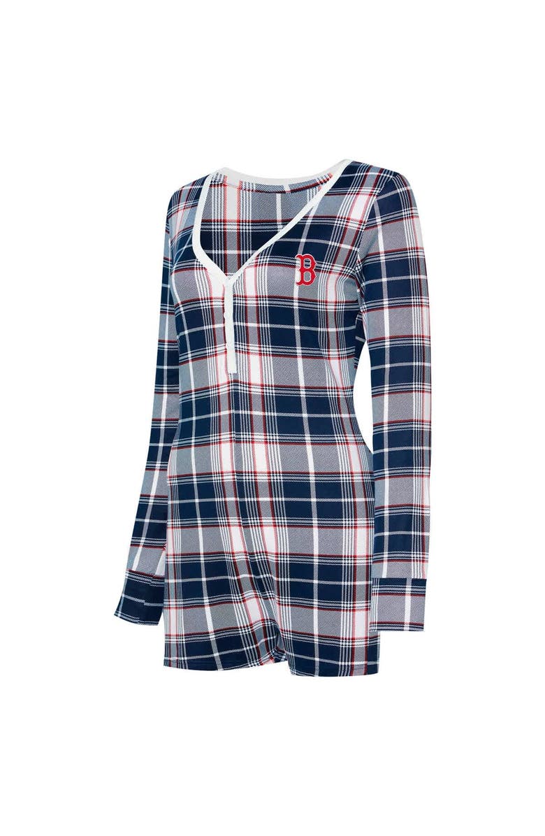 CONCEPTS SPORT Women's Concepts Sport Navy Boston Red Sox Ashford Plaid V-Neck Knit Romper, Alternate, color, Navy