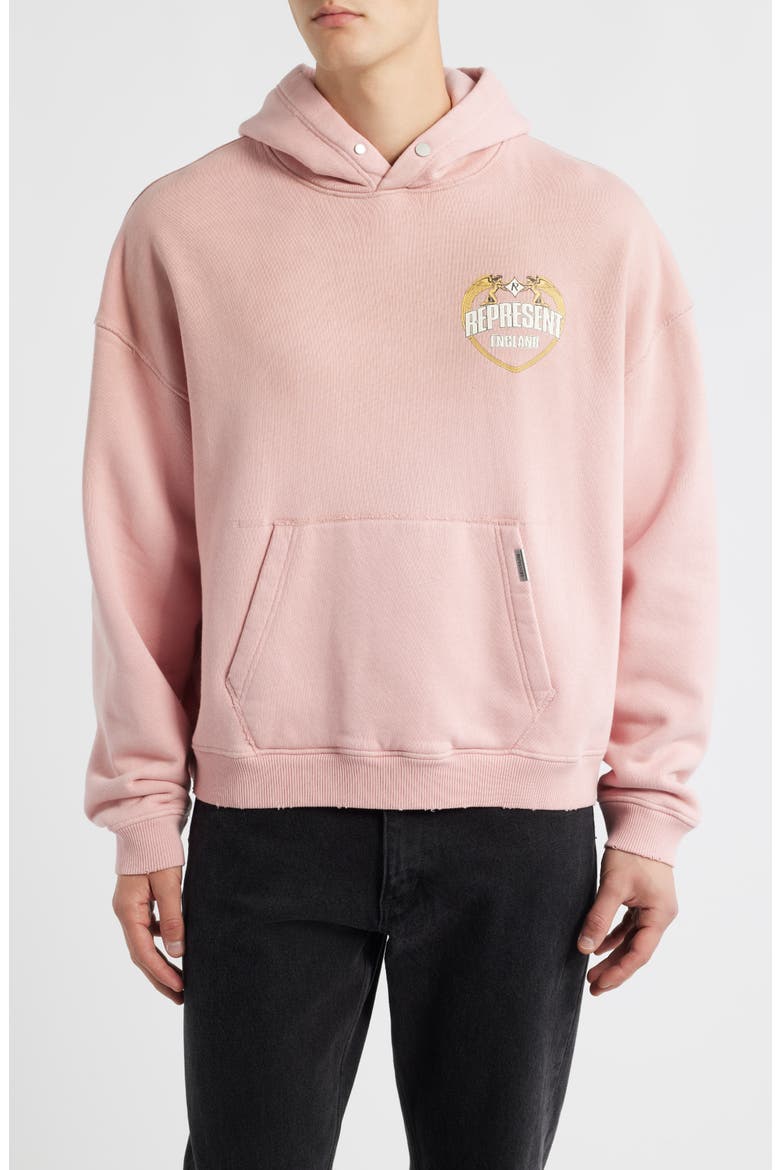 Oversize Distressed Angel Border Graphic Hoodie, Main, color, QUARTZ