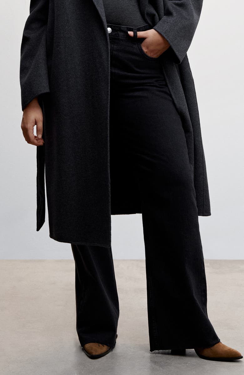 MANGO Fray Hem Wide Leg Jeans, Alternate, color, Black Denim