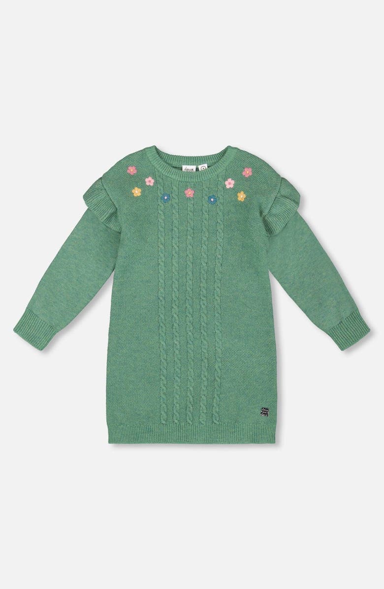 Deux par Deux Knitted Dress with Ruffles and Floral Embroidery, Main, color,