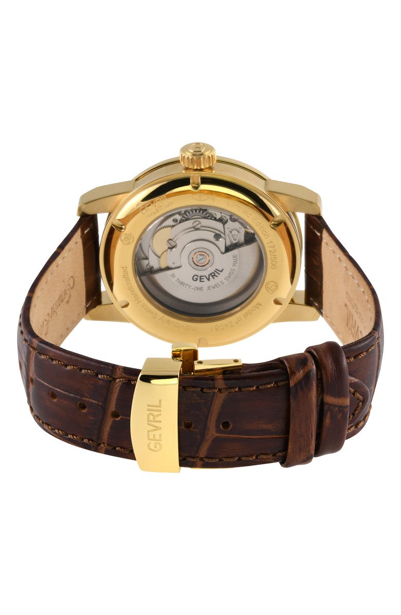 GEVRIL Gramercy Croc Embossed Leather Strap Watch, 39mm, Alternate, color, 