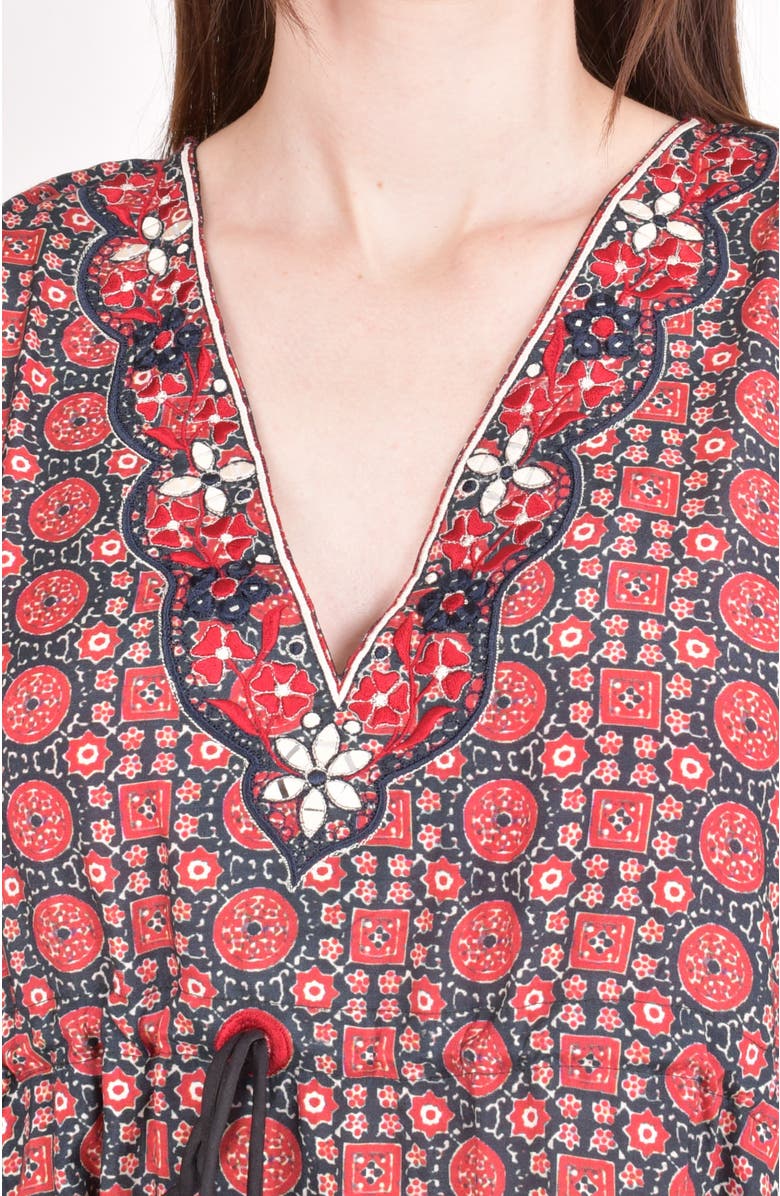 RAAS Yana Embroidered Ajrakh Kaftan Top, Alternate, color, Maroon