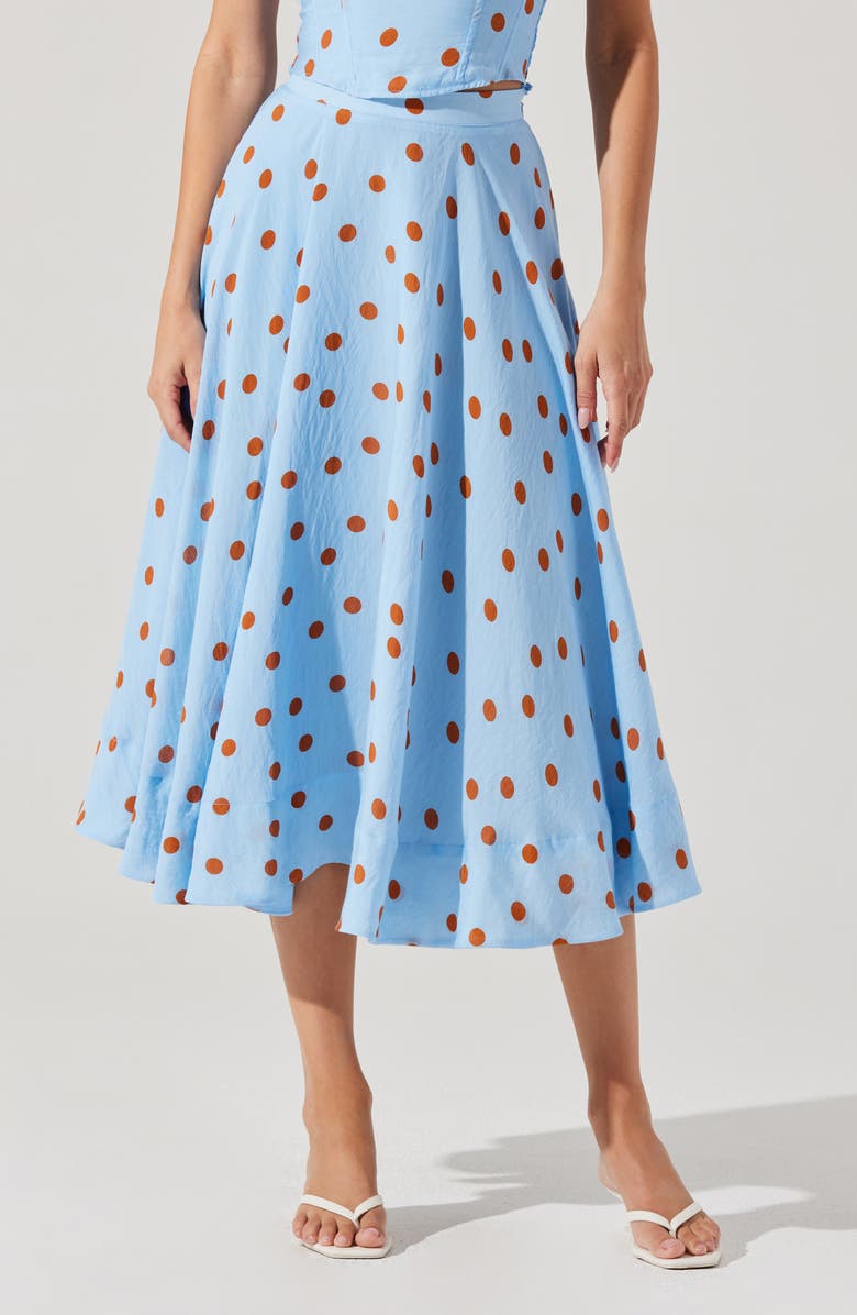 ASTR the Label Janie Polka Dot Midi Skirt, Main, color, Blue Rust Polkadot